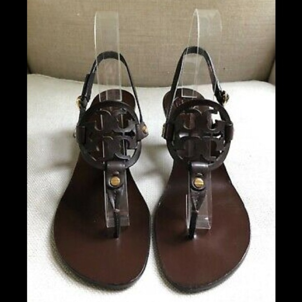 Tory Burch Sandals Holly Miller Brown Leather Heel